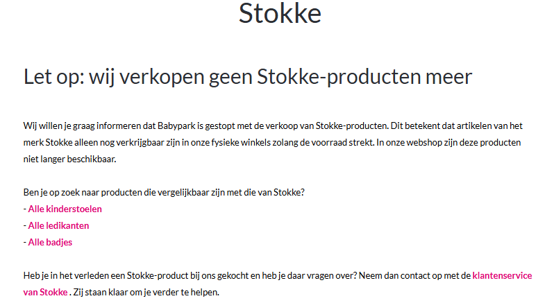 Babypark en Babydump verkopen geen Stokke producten meer